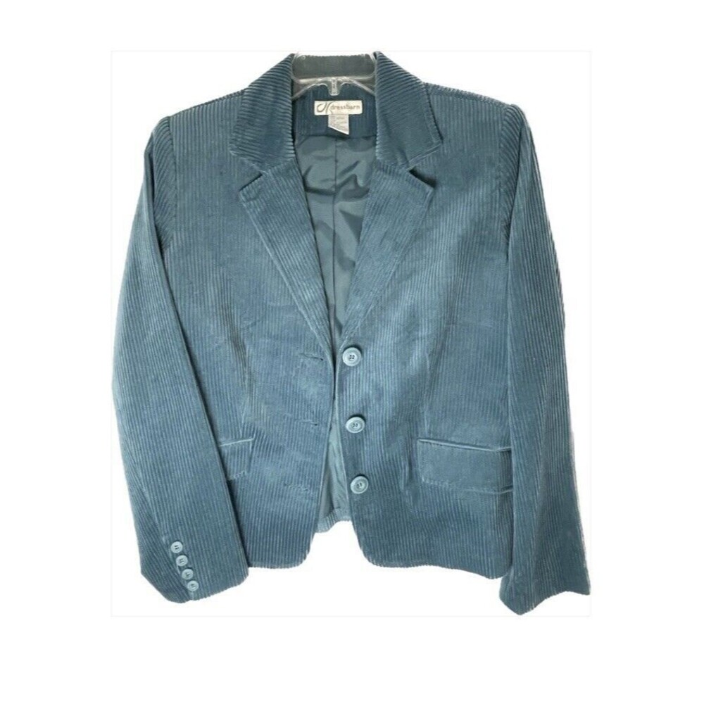 Dressbarn‎ Jacket Womens Large Blue Corduory Button Up Blazer Pockets Lined
